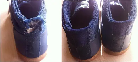 Zamszowe buty przed i po odświeżeniu